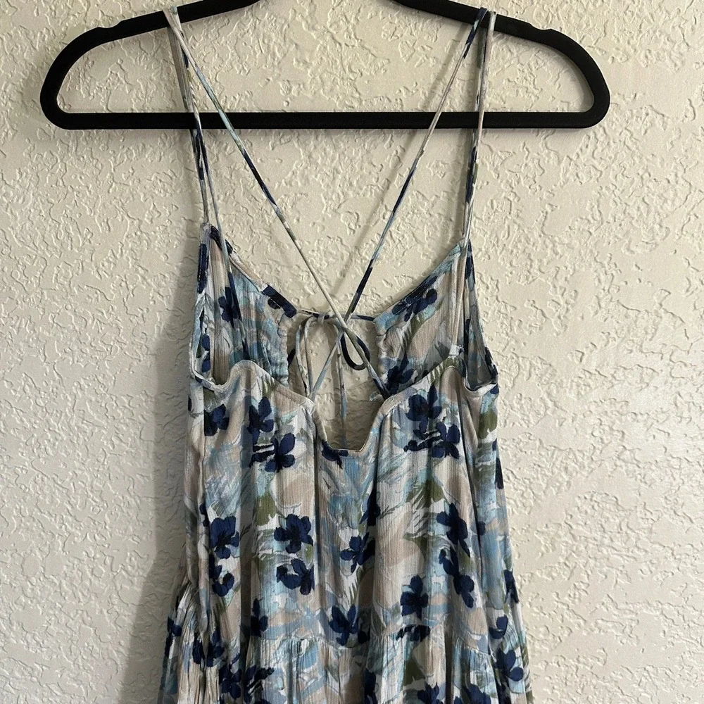 FREE PEOPLE BLUE MULBERRY KEYHOLE MAXI DRESS XTRA SMALL BOHO STRAPPY - Picture 7 of 15